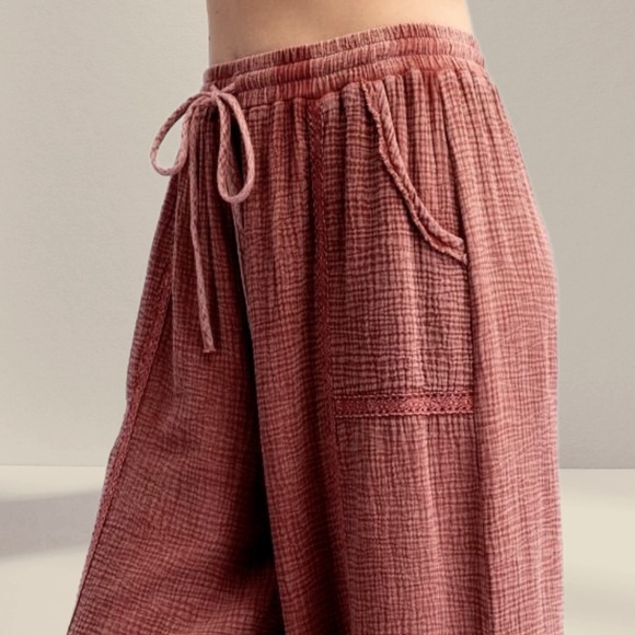 📌 EASEL Lace Trim, Side Slits W/ Self-Ties, Lightweight Mineral Wash Soft Cotton - Picture 8 of 16